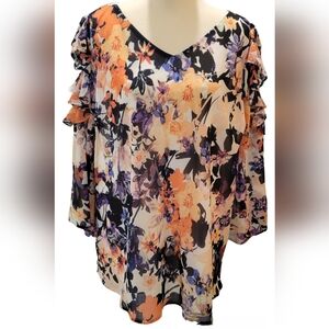 Floral Cutaway Blouse Women's Size XL